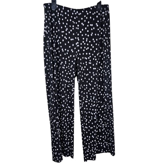 Coco Bianco Tiny Pleats Polka Dot Wide Leg Pants XL Pull On Stretch Raw Hem USA - Picture 1 of 10